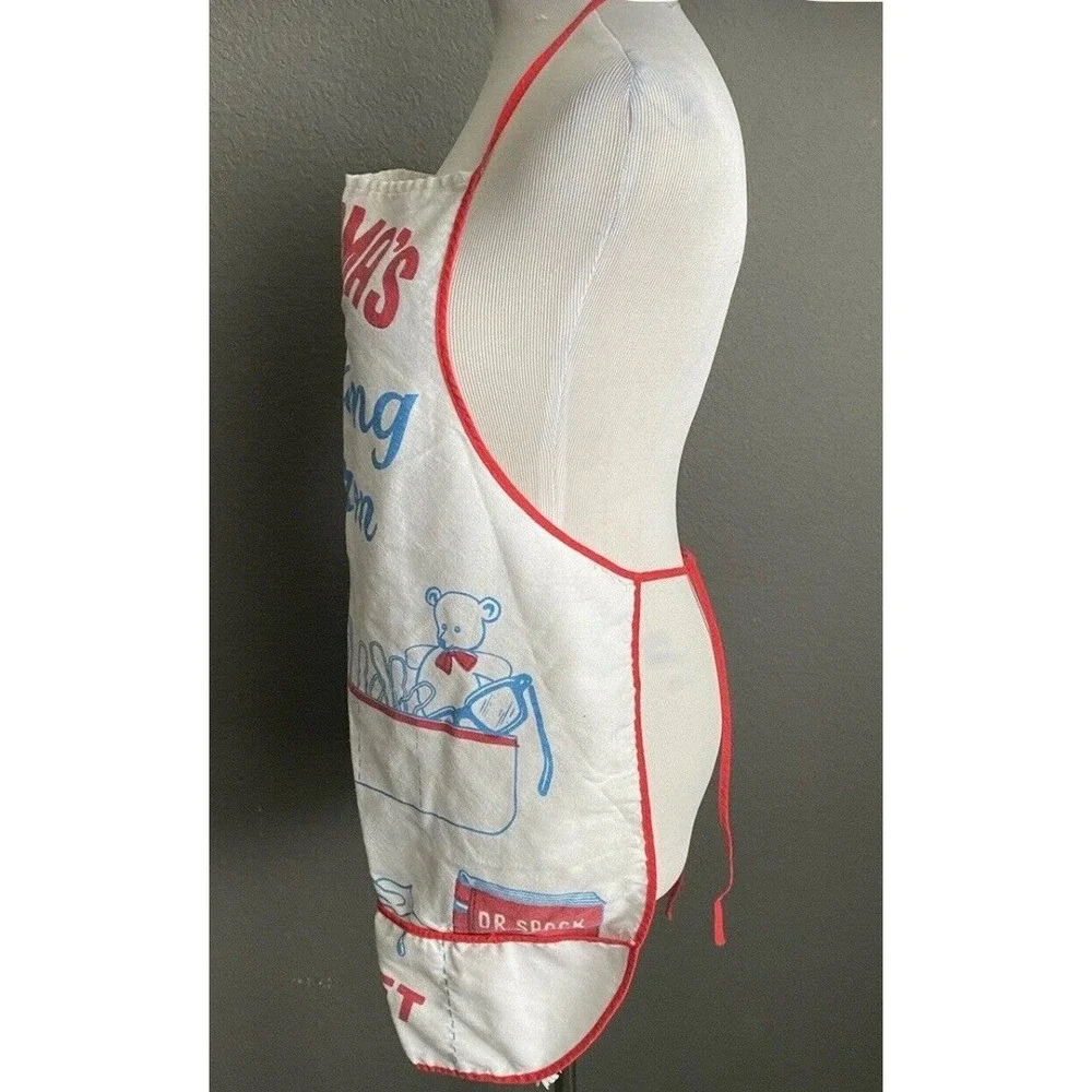 Vintage Grandmas Feeding Apron Novelty Baby Shower Gag Gift White Red Blue